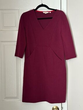 Boden Bronte Ottoman Dress Knit V-Neck Sheath Shift Dress Purple Size 6P Petite